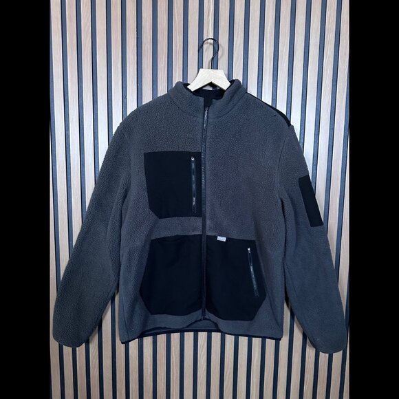 Figs Jackets & Blazers - Figs Sherpa Jacket Large Men Gray Black Charcoal On Shift Full Zip Scrub Sweater